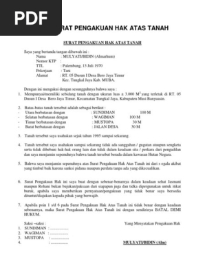 Contoh Surat Pengakuan Hak Atas Tanah