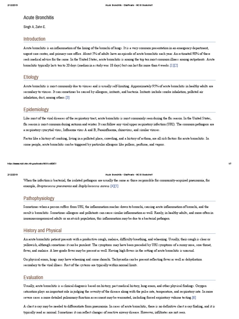 Acute Bronchitis StatPearls NCBI Bookshelf PDF Bronchitis