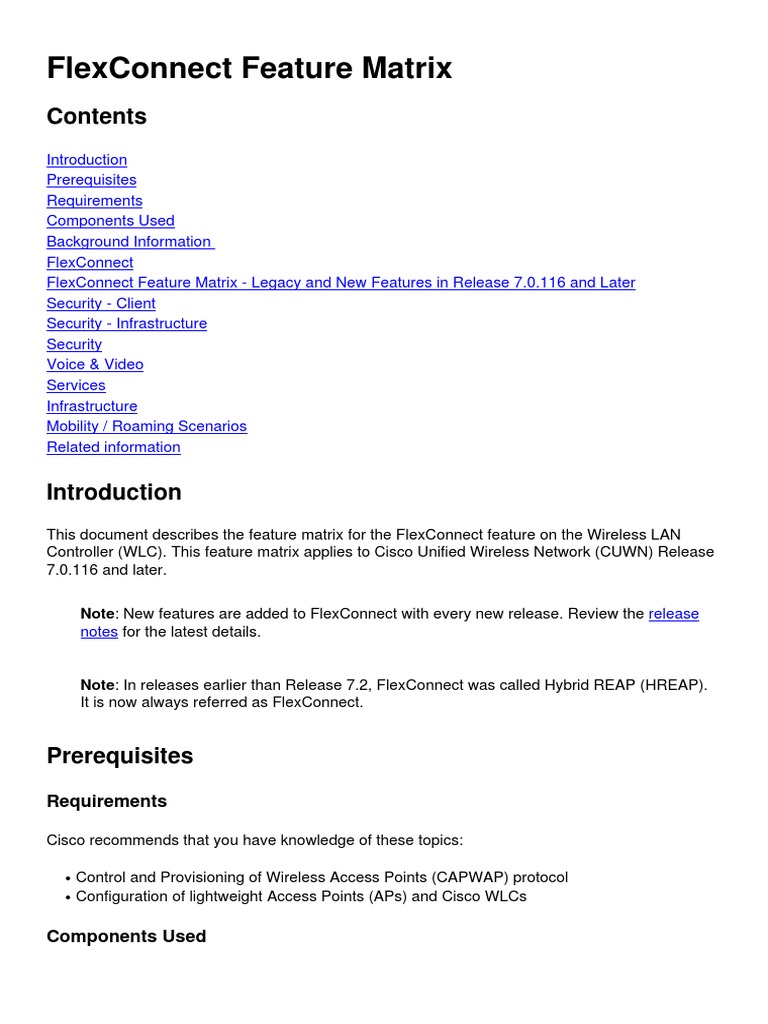 FlexConnect Feature Matrix Overview | PDF | Wireless Lan | Computer ...