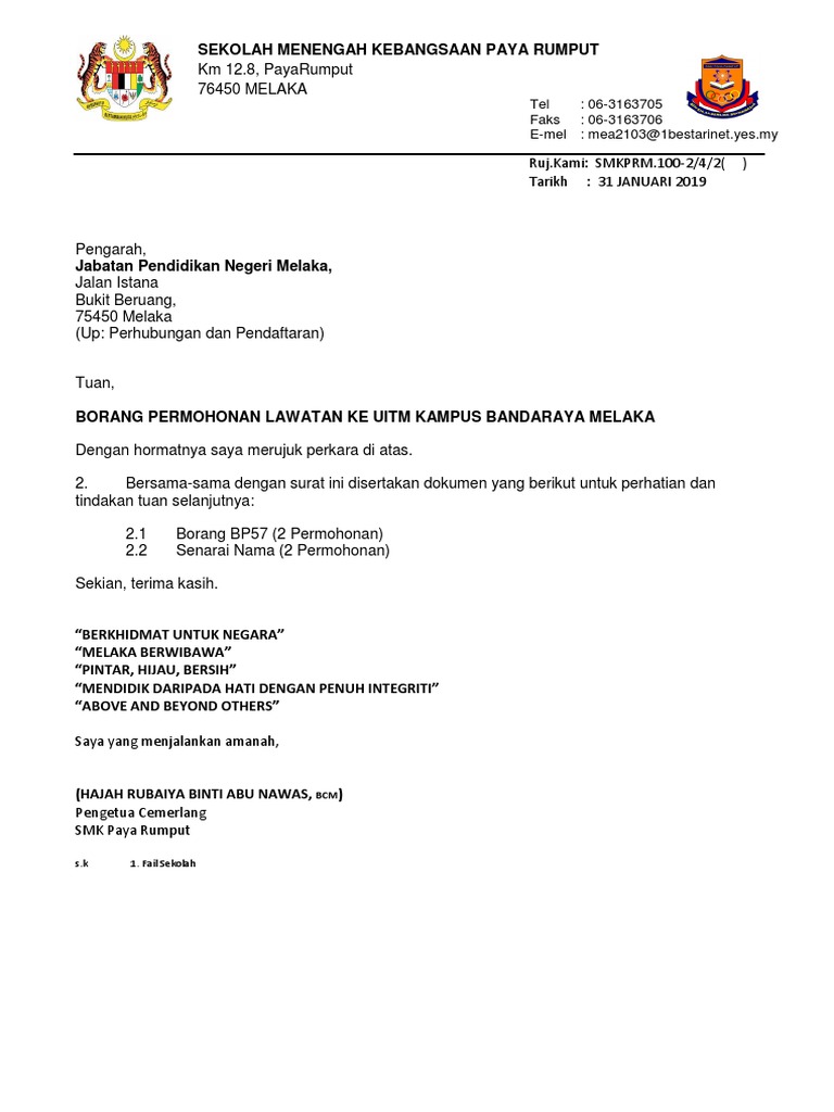 Surat Iringan Lawatan Pdf