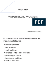 Algebra: Verbal Problems/ Applications