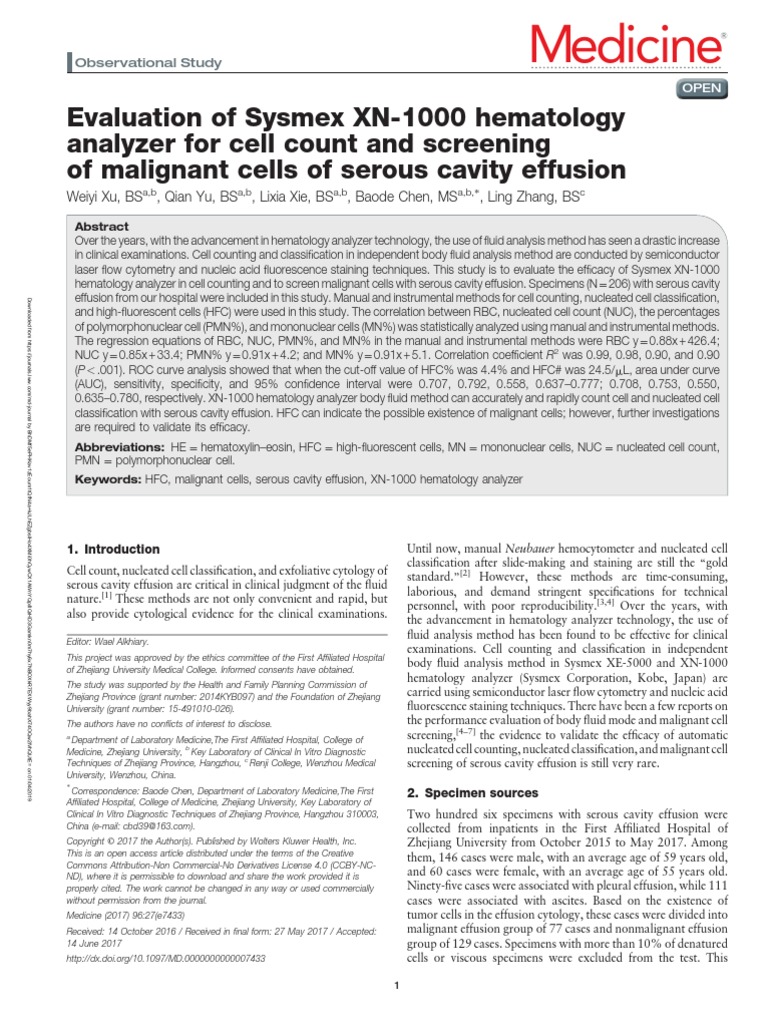 Evaluation of Sysmex XN 1000 Hematology Analyzer.49 | PDF | Granulocyte ...