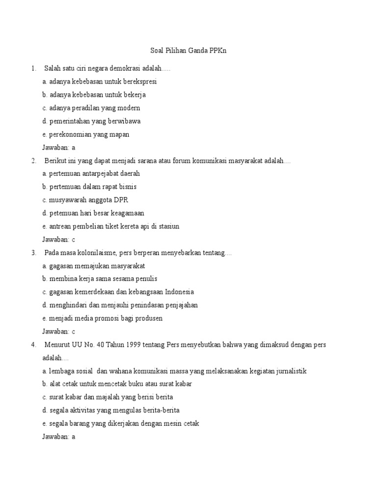 Soal Pilihan Ganda Dan Pembahasan Ppkn
