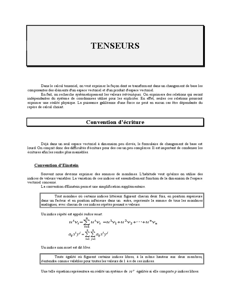 Introduction au calcul tensoriel | PDF | Tenseur | Base (algèbre