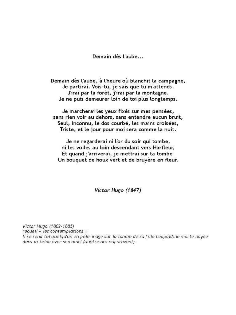 Poeme Victor Hugo Demain Des L Aube