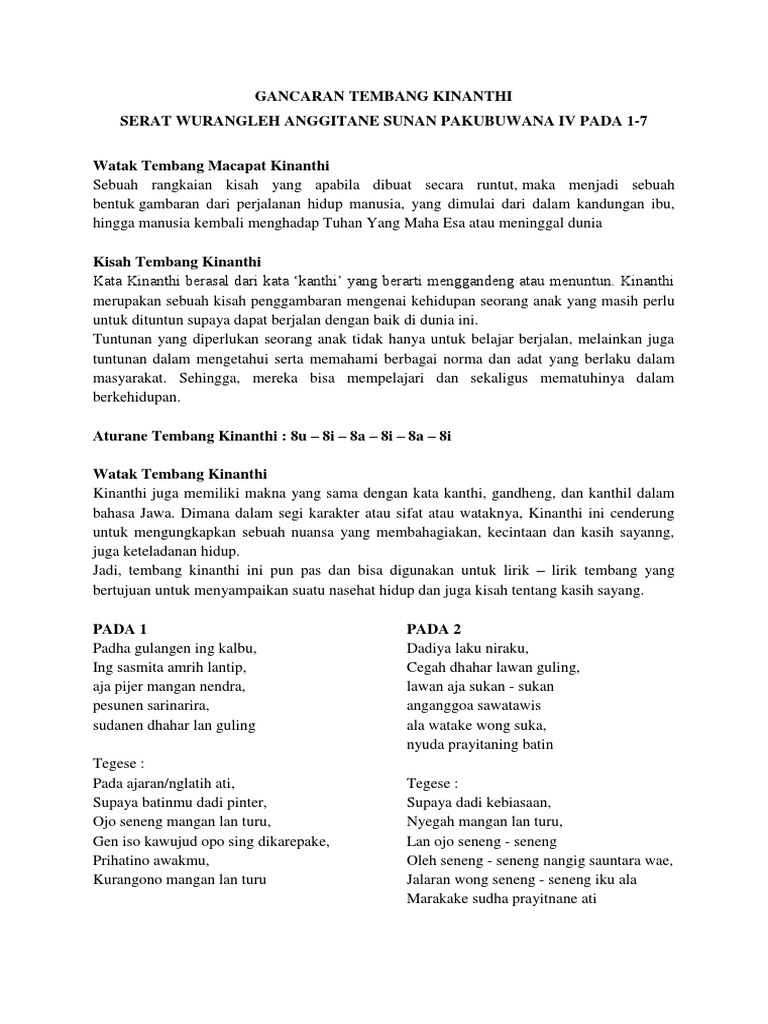 Gancaran Tembang Kinanthi