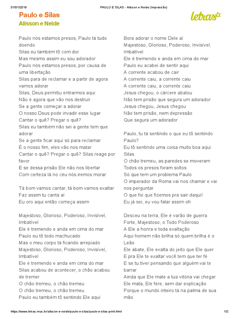 PAULO E SILAS - Alisson e Neide (Impressão) PDF | PDF | Apóstolo Paulo ...