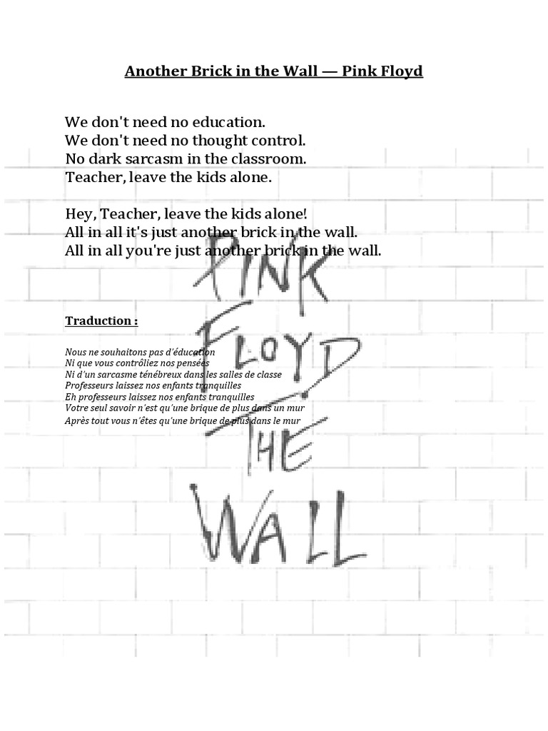 Pink Floyd Another Brick In The Wall Traduction