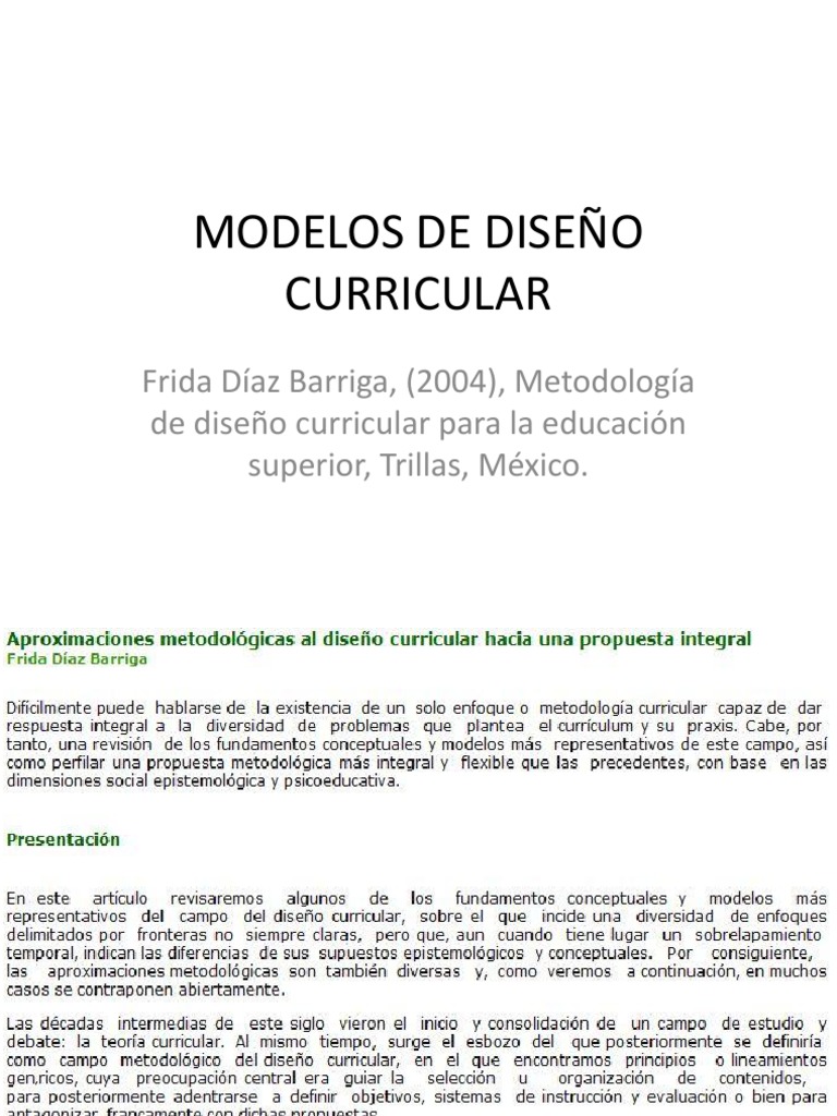 MODELOS DE DISENO CURRICULAR - Diaz Barriga PDF | PDF