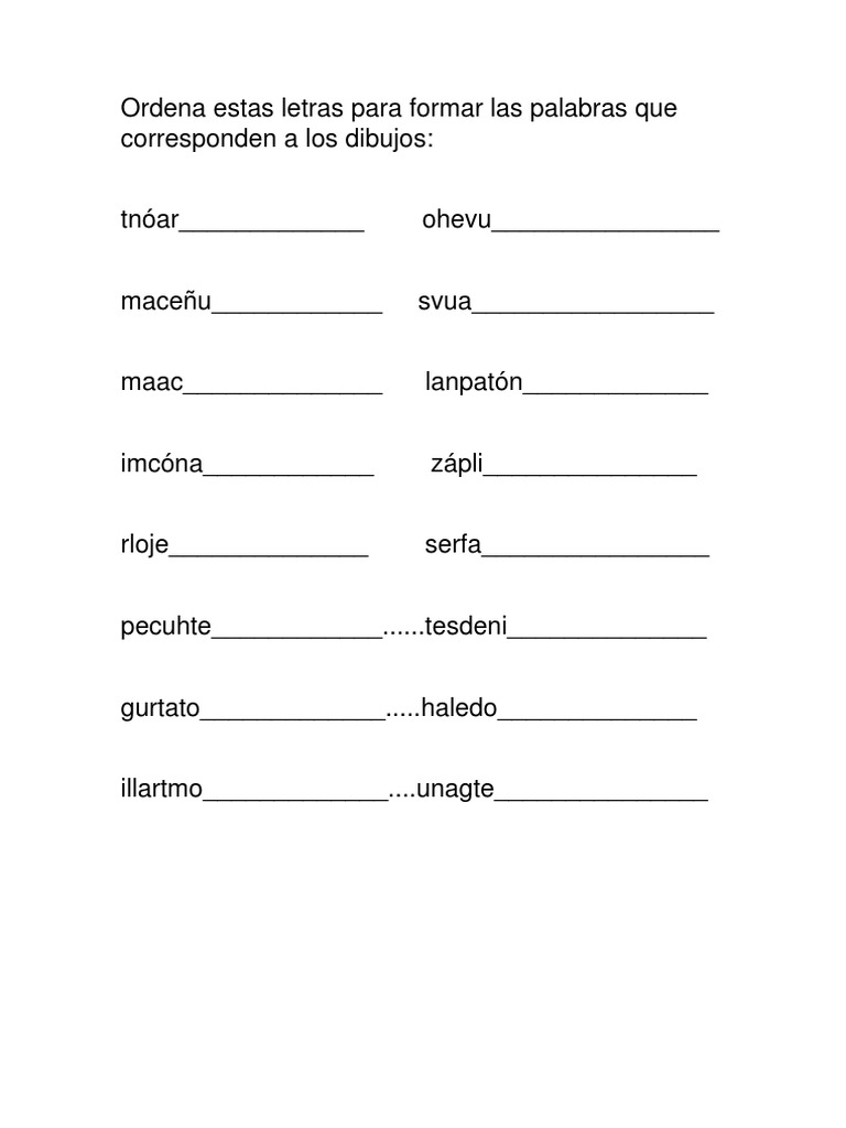 Ordena letras para formar palabras | PDF