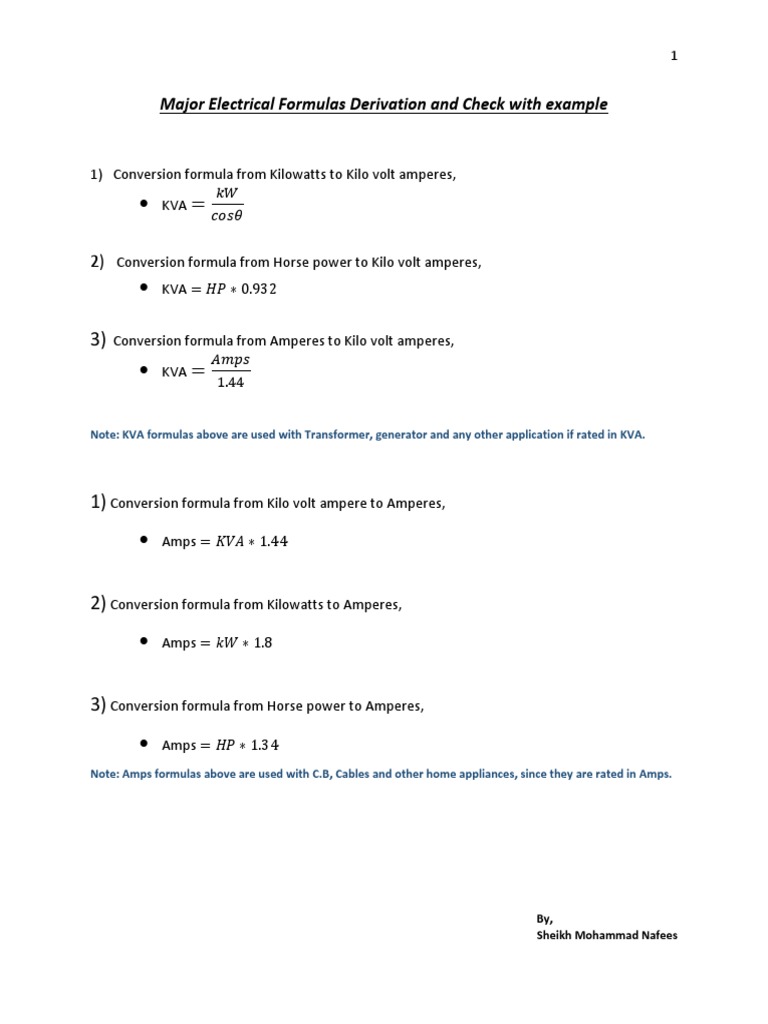 Electrical Power Conversion Formulas | PDF | Watt | Volt