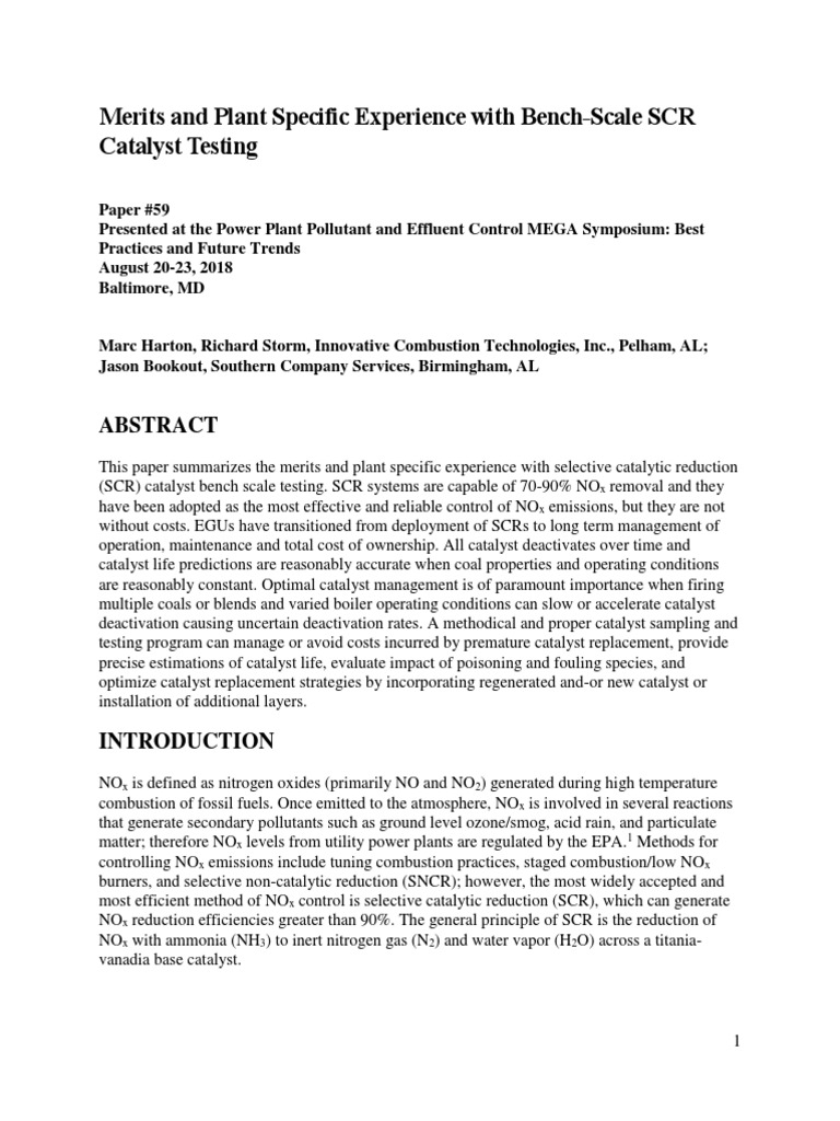SCR Catalyst Testing Insights | PDF | N Ox | Coal