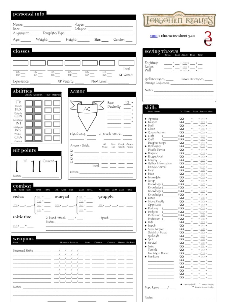 Ema Character Sheet 3.20 Template | PDF