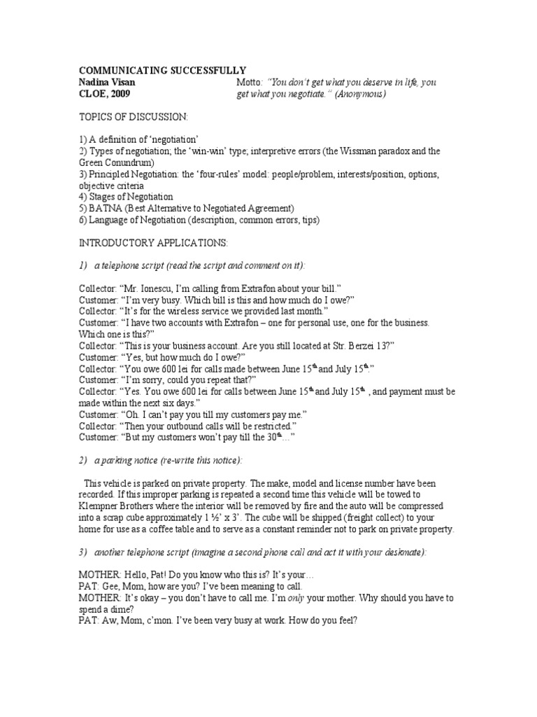 Handout 0 Pdf Negotiation Dispute Resolution