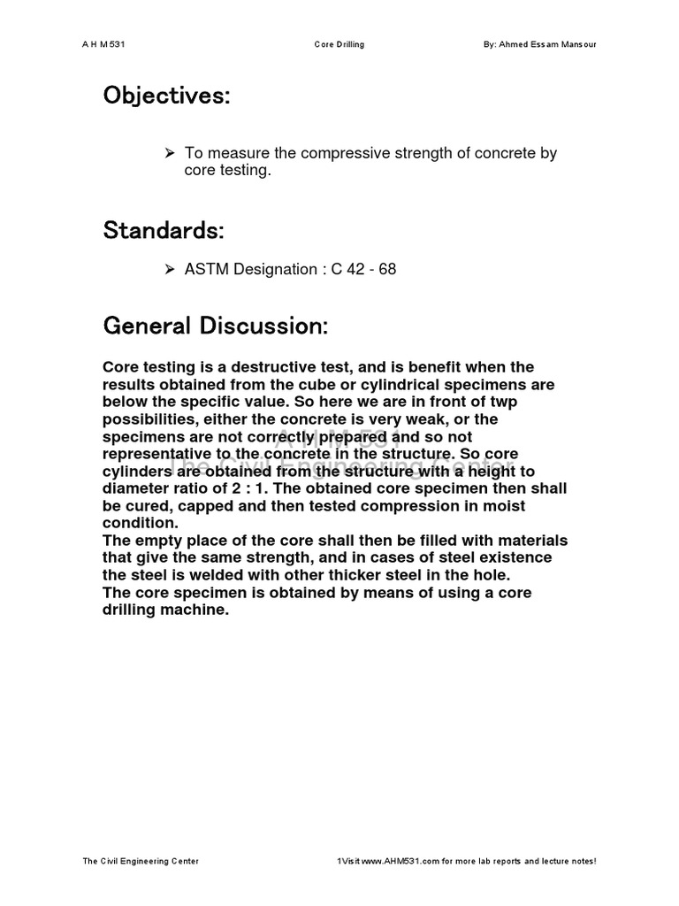 Core Drilling Test - Concrete Lab Reports - 1 | PDF | Concrete ...