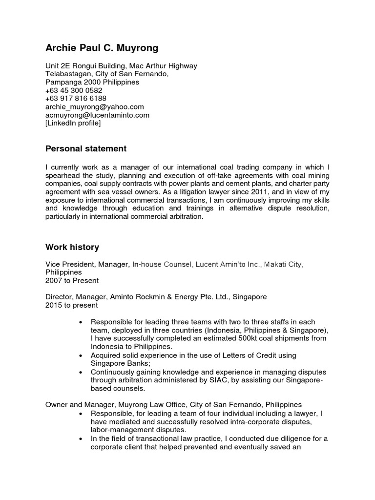 Work Focused CV Template | PDF | Arbitration | Lawyer