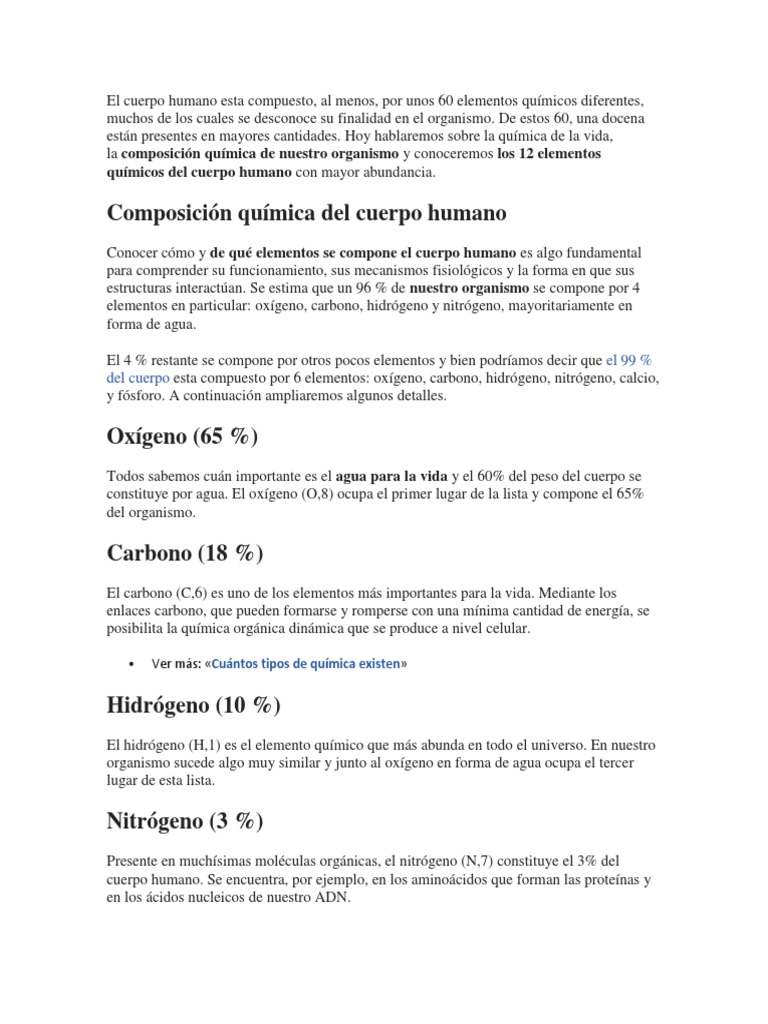 Elementos químicos del cuerpo humano | PDF | Organismos | Cuerpo humano