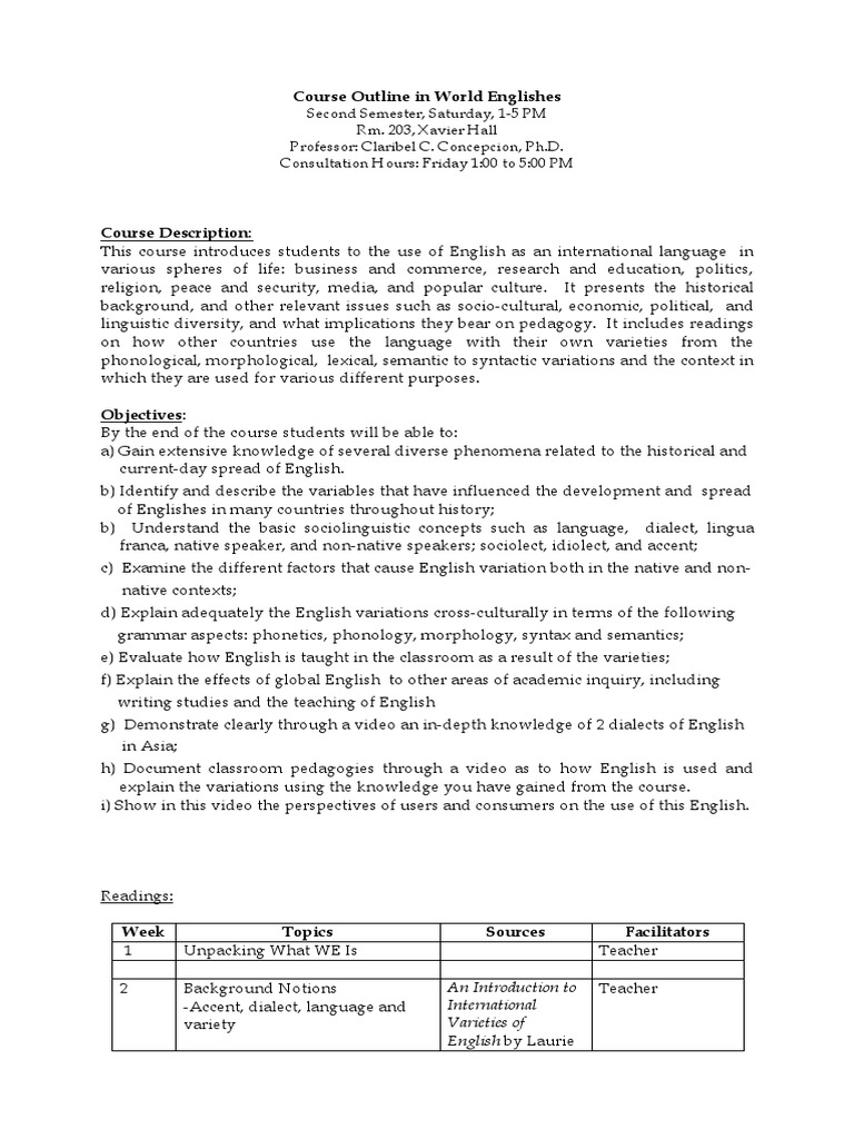 Course Outline in World Englishes | PDF | Human Communication ...