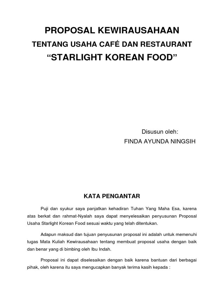 Contoh Proposal Kewirausahaan Tentang Usaha Cafe Dan Restaurant Docx