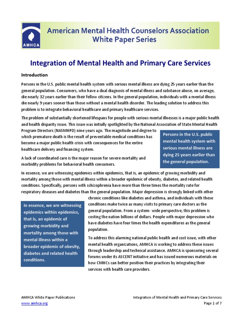 Integration of Mental Health and Primary Care Services | PDF | Health ...