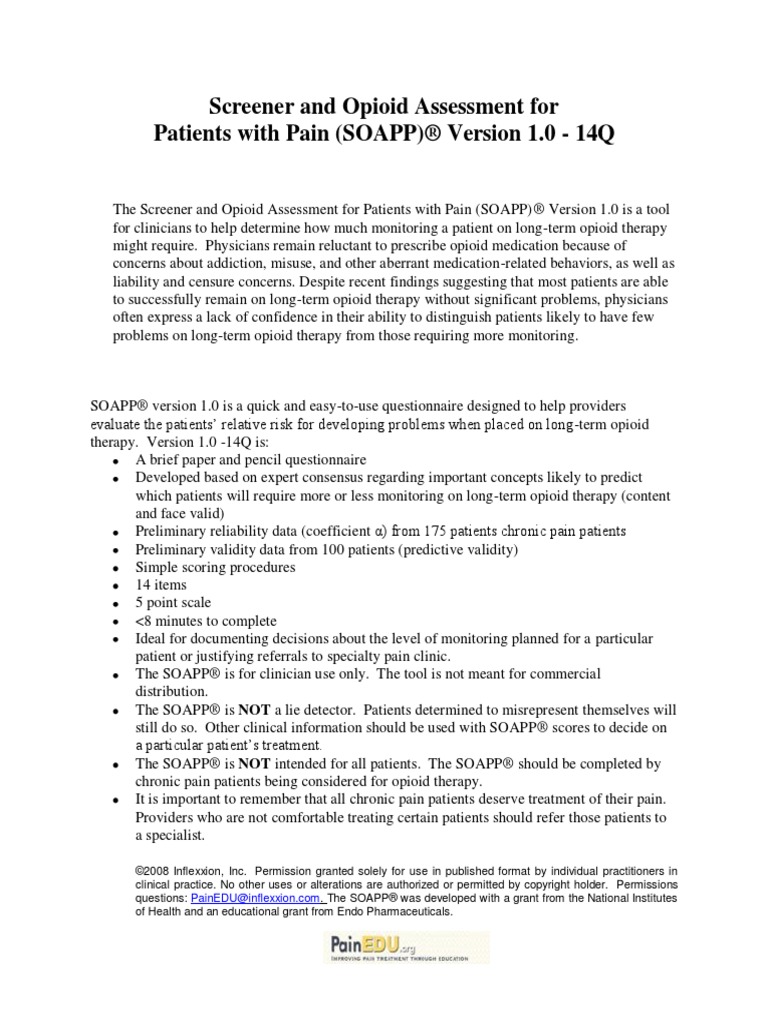 Screener &amp; Opioid Assessment for Patients with Pain (SOAPP ...