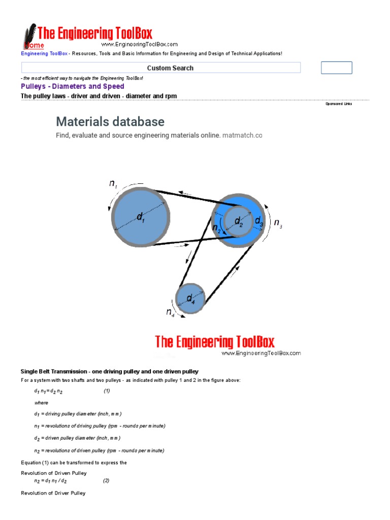 Pulleys Diameters and Speed PDF Belt (Mechanical) Privacy