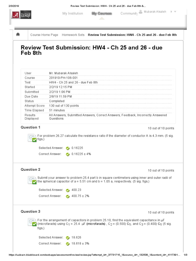 HW4 Review: Chapters 25 & 26 Results | PDF | Capacitor | Physical ...