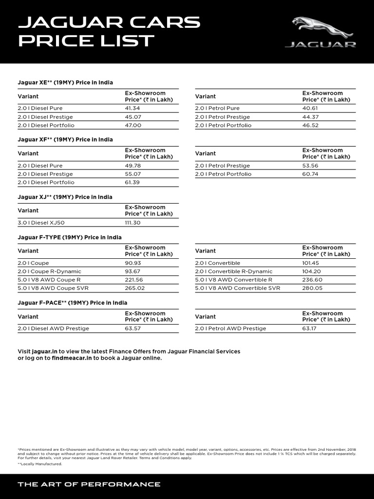 Jaguar Cars Price List Download Free PDF Sports Cars Luxury Vehicles