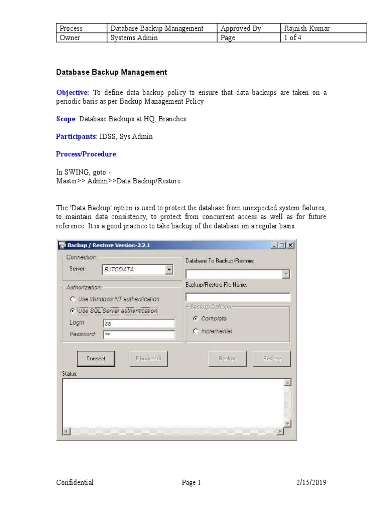 Data Backup Policy PDF Backup Microsoft Sql Server