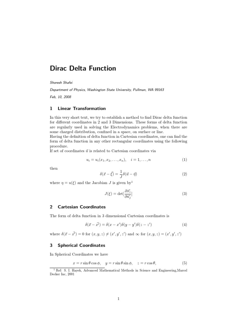 Dirac Delta Function: 1 Linear Transformation | PDF | Coordinate System ...