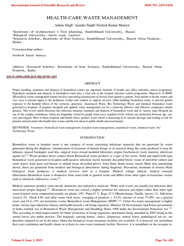 Biomedical Waste Management Practices | PDF | Infection | Health Sciences