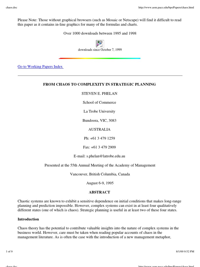Chaos To Complexity in Strategic Planning | PDF | Chaos Theory ...