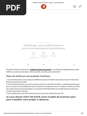 Modele Business Plan Gratuit Creation Reprise D Entreprise Pdf Plan D Affaires De