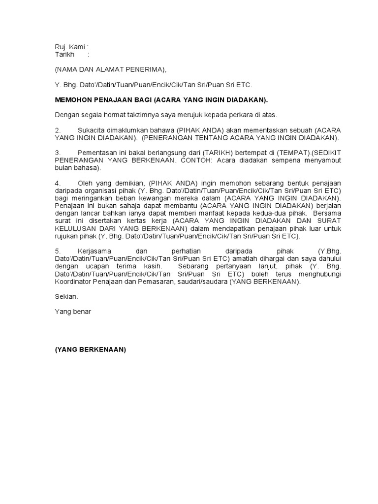 Contoh Surat Permohonan Permit Rasmi Kerajaan