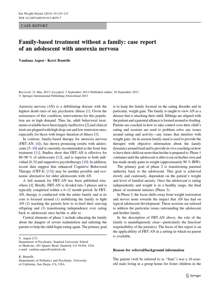FBT-AN for Anorexia Without Parents | PDF | Anorexia Nervosa | Clinical ...