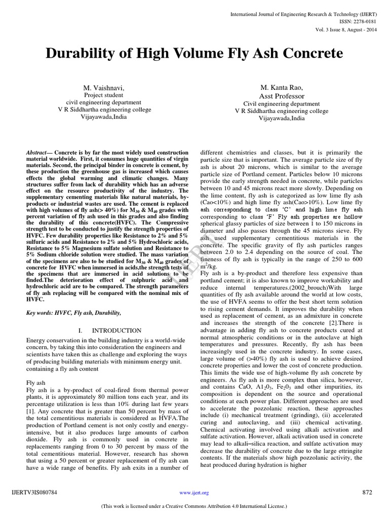 High Volume Fly Ash Concrete Durability | PDF | Fly Ash | Concrete