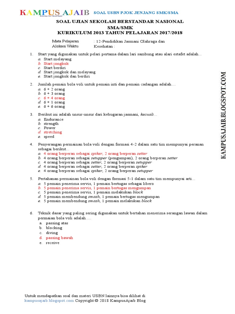 Gambar Soal Dan Jawaban UASBN Penjas Materi Bola Voli Kelas 12