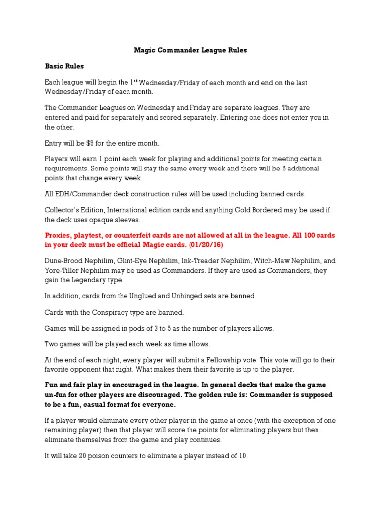 Magic Commander League Rules Overview | PDF | Trading Cards | Toys