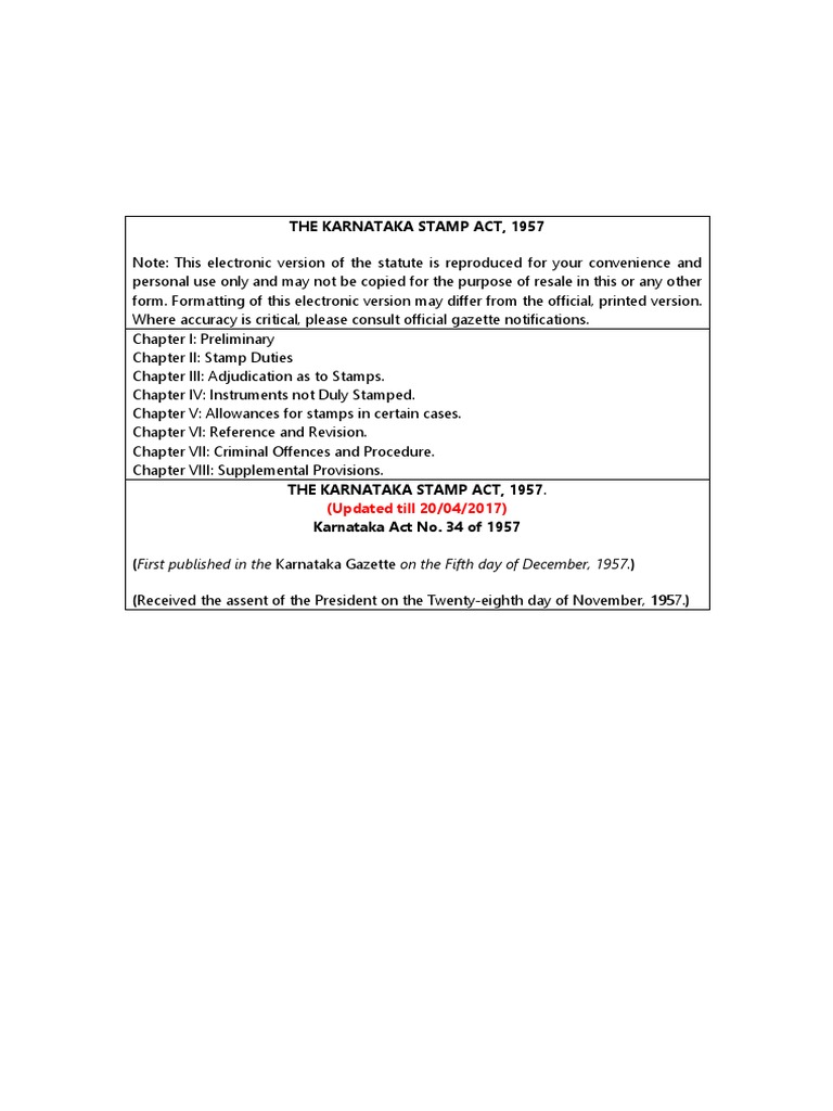 The Karnataka Stamp Act 1957 PDF Property Loans