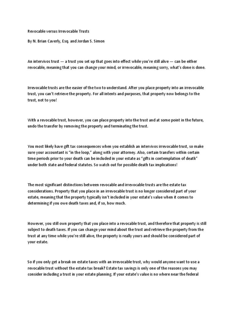 Revocable vs Irrevocable Trusts Explained | PDF | Trust Law | Trustee