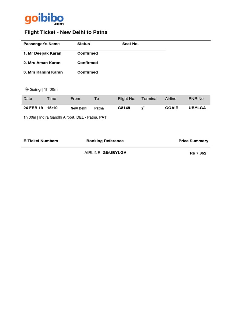 Flight Ticket New Delhi To Patna PDF Aviation Service Industries