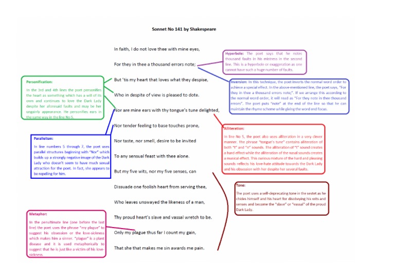 Techniques Used In The Poem Sonnet 141 Pdf Sonnets Stanzaic Form