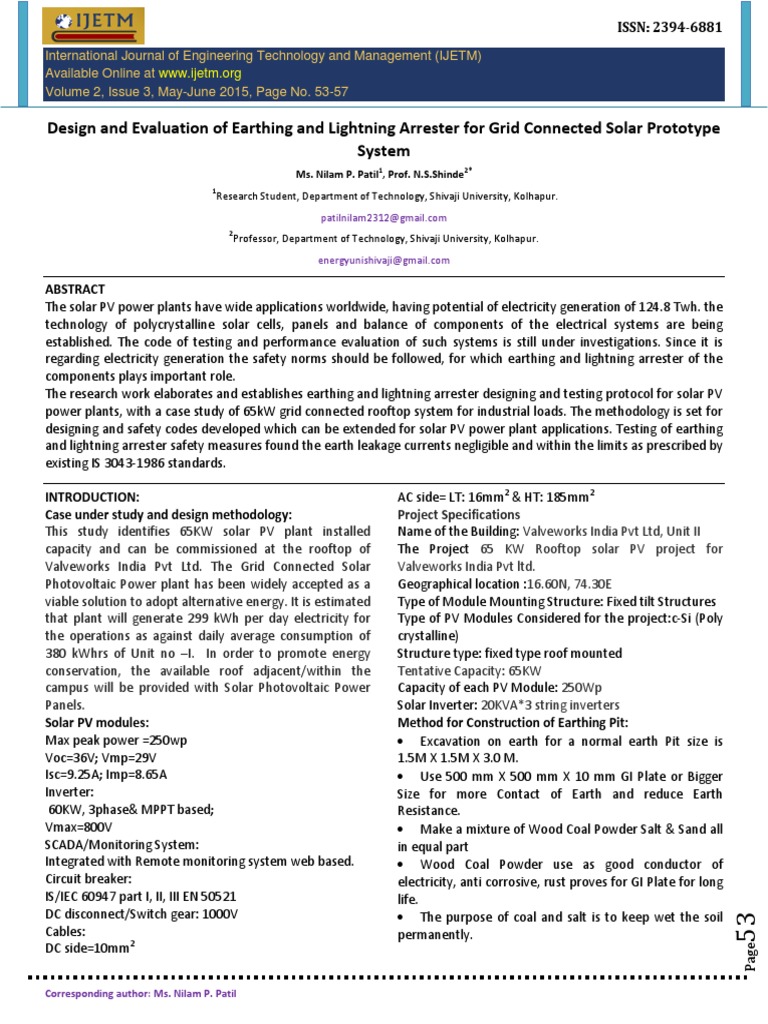 Design and Evaluation of Earthing and Lightning Arrester For Grid ...