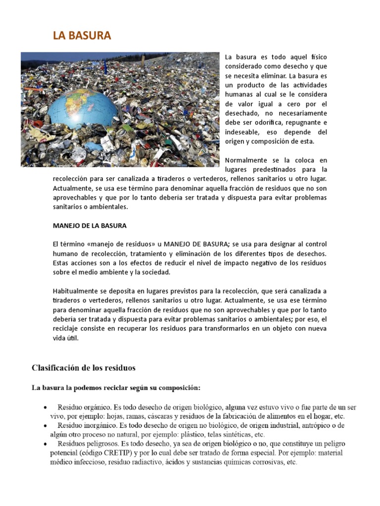 Manejo y tratamiento de la basura | PDF