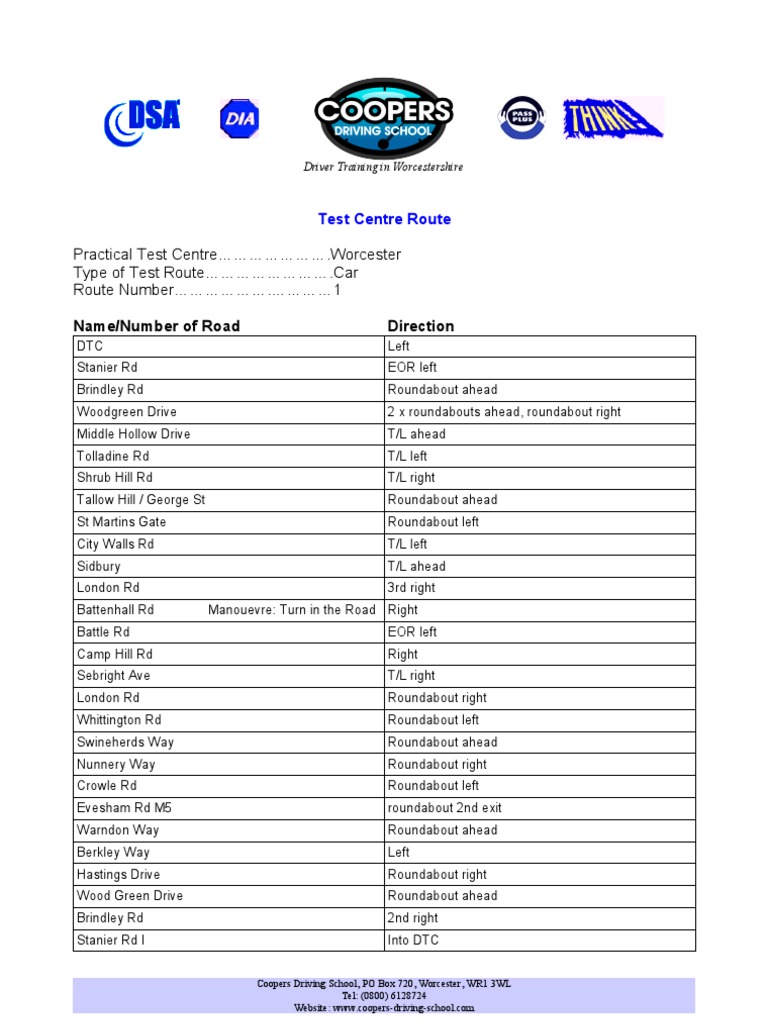 Worcester Test Routes | PDF | Road Transport | Vehicles
