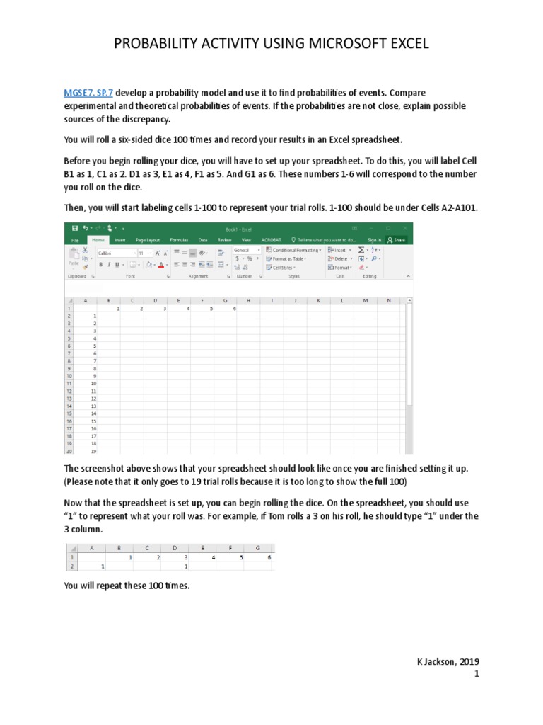 Excel Dice Roll PDF Microsoft Excel Spreadsheet