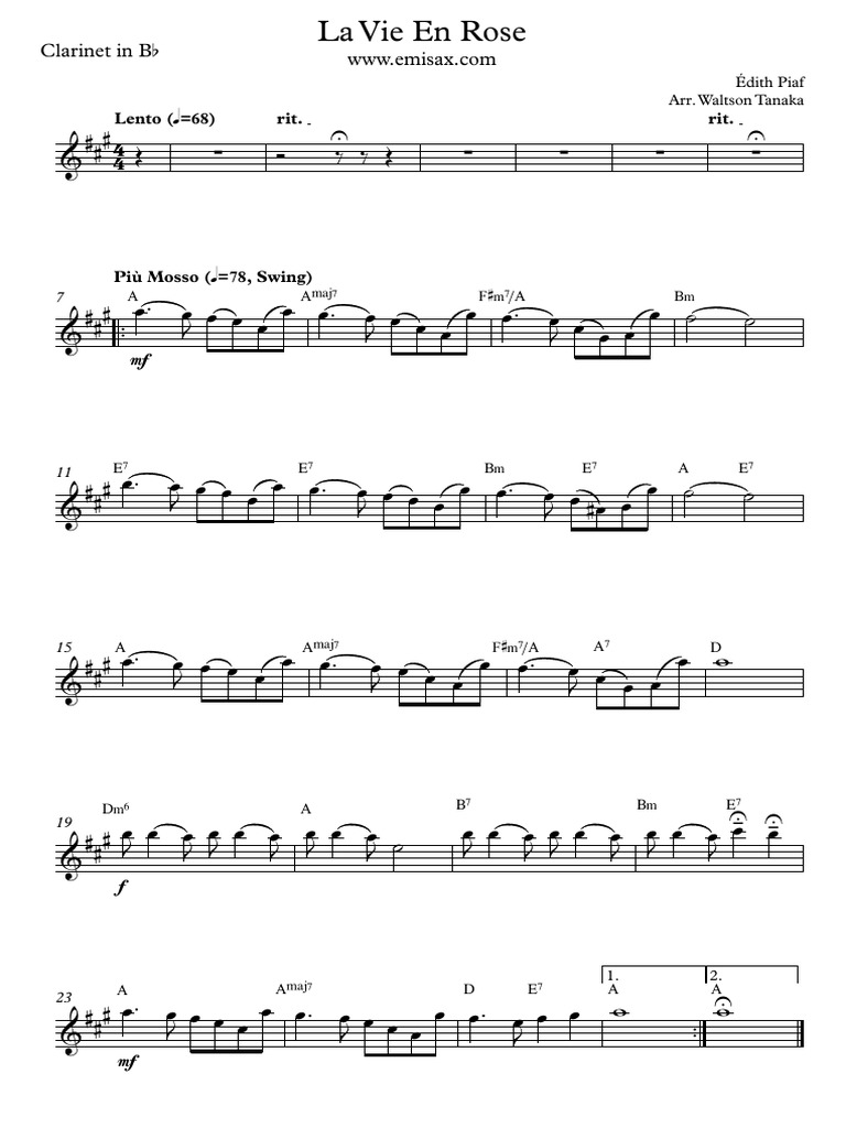 La Vie En Rose Emisax Clarinet In Chansons Francaises Divertissement General