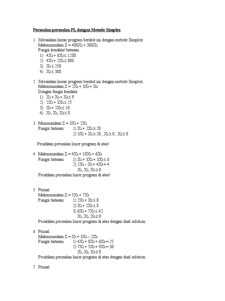 Jawaban Soal Maksimumkan Z 4x1 10x2 6x3 Guru Jawaban