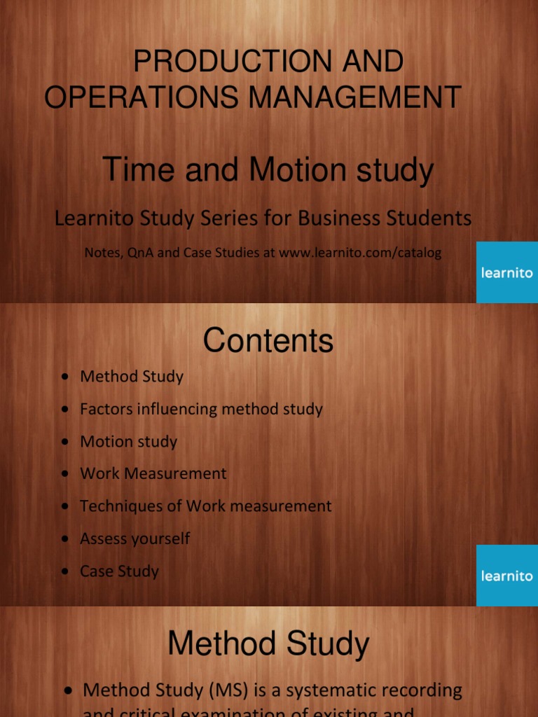 Time and Motion Study Techniques | PDF | Production And Manufacturing ...