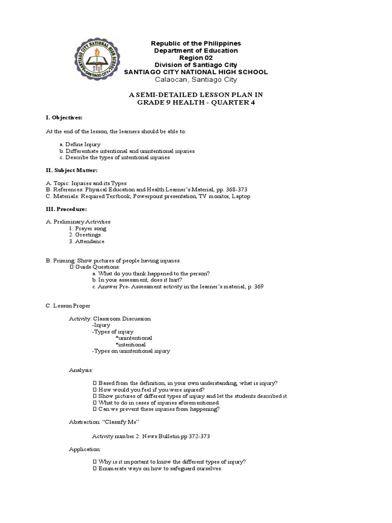 Detailed Lesson Plan In Health Grade 9